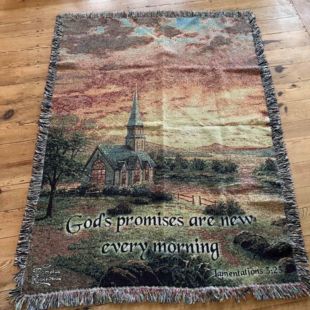 Thomas Kinkade Lamentations Church Religious Fringed Throw Blanket 48 x 54